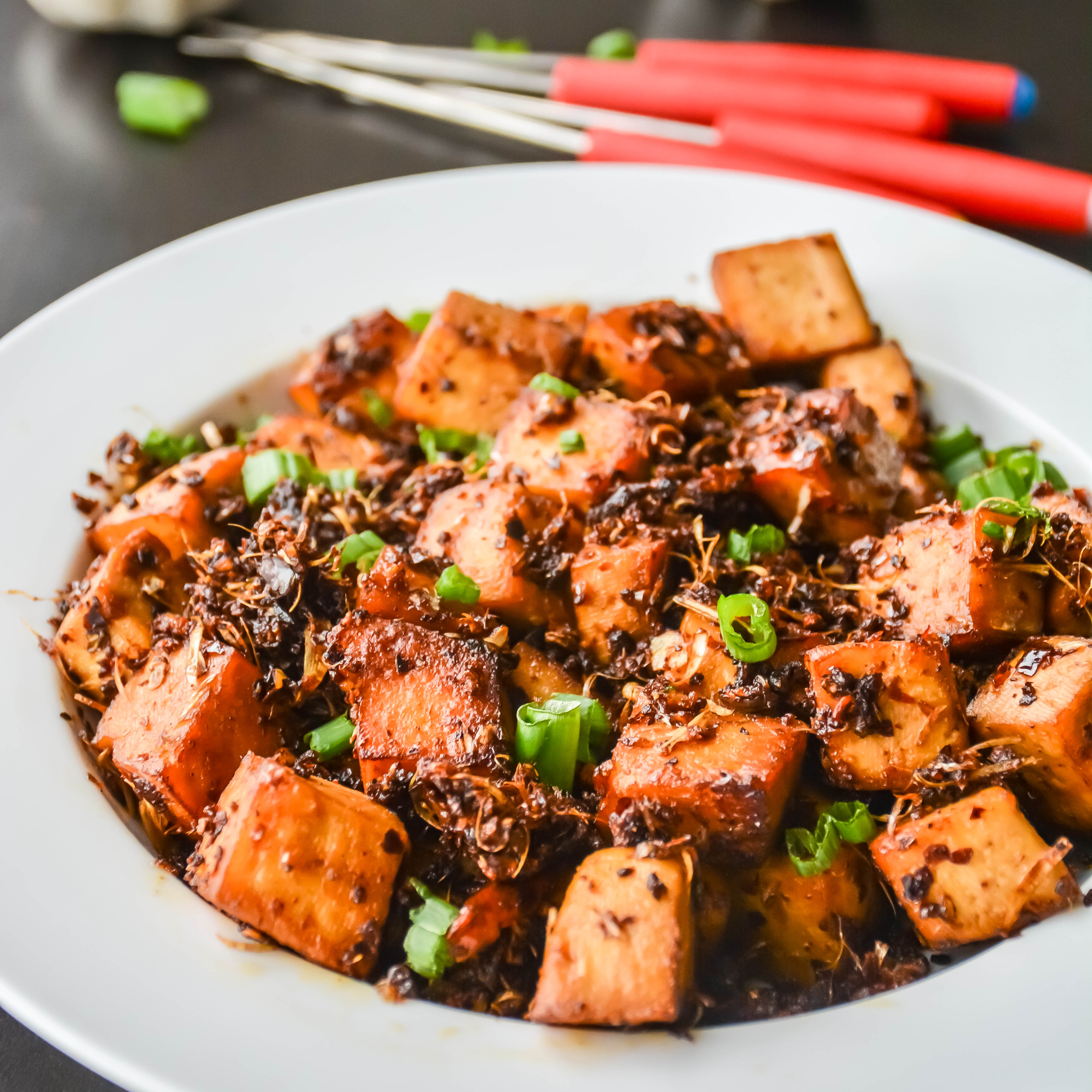 Indian hutspot with parsnip spicy tofu and chives
